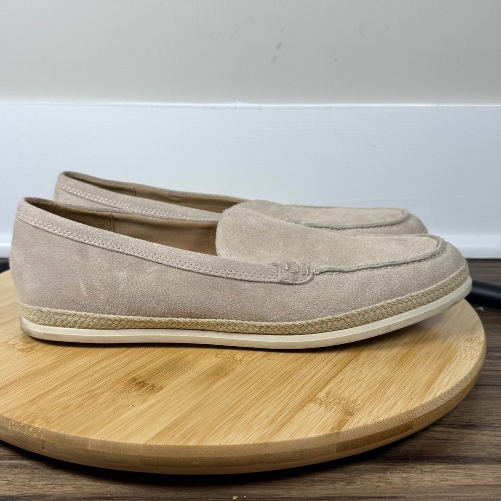 Marc Fisher Loafers Womens 9 Beige Suede Espadrille Trim Flats Quiet Lux Coastal